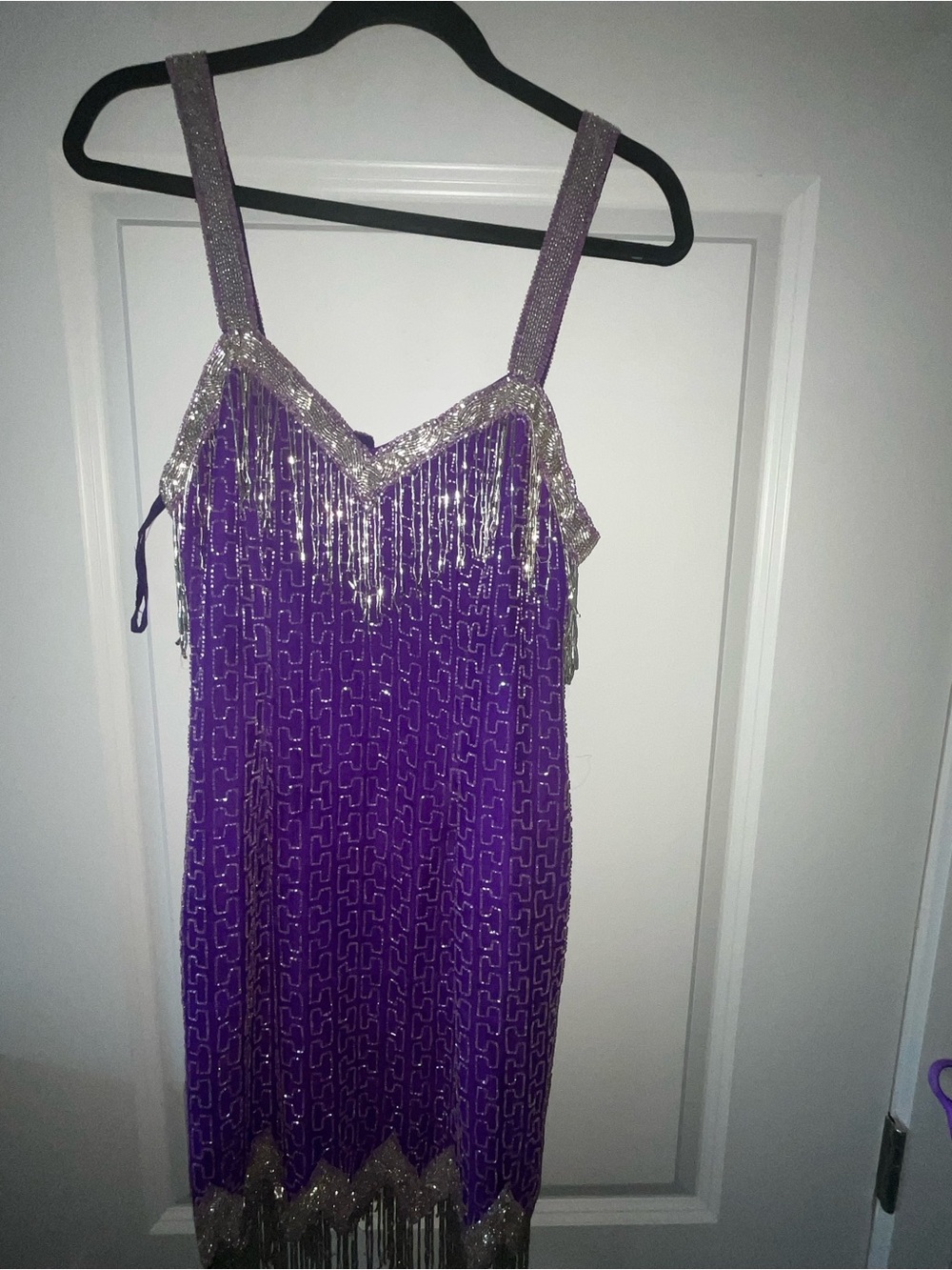 Purple Sequin Fringe Dress with Silver Accents